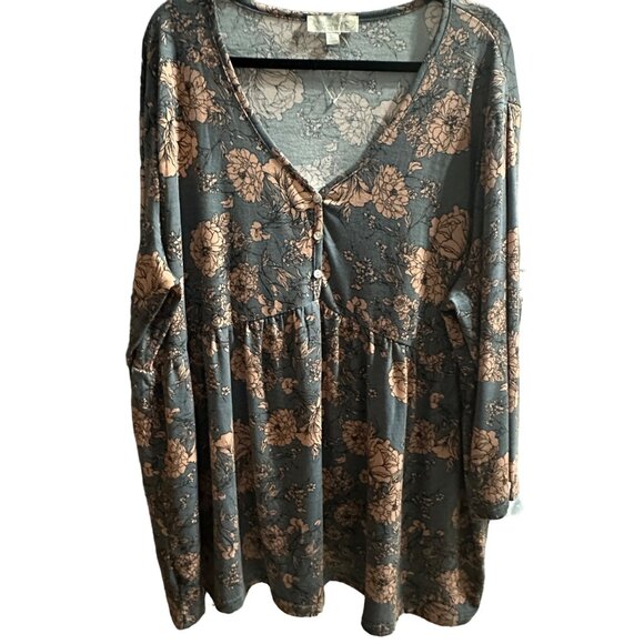 Weekend Suzanne Betro size 4X gray floral print 3/4 sleeve v neck tunic - Picture 1 of 6